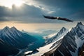 A pair of majestic eagles soaring high above a rugged mountain range Royalty Free Stock Photo