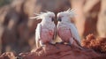 A pair of Major Mitchell\'s cockatoos perched on a rocky outcrop