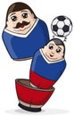 Male Matryoshka Dolls, One inside Another Heading a Soccer Ball, Vector Illustration