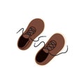 Pair of male shoes with untied laces, top view. Casual men foot wear with shoelaces. Unlaced footwear. Flat vector Royalty Free Stock Photo