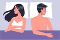 Pair of man and woman lying turned away in bed. Concept of sexual Royalty Free Stock Photo