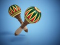 A pair of maracas music instrument isolated on blue background. 3D illustration