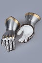 Pair of Medieval Steel and Brass Gothic Gauntlets Royalty Free Stock Photo
