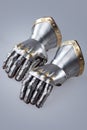 Pair of Medieval Steel and Brass Gothic Gauntlets Royalty Free Stock Photo