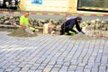 Cobblestone roadworks in the summer Royalty Free Stock Photo