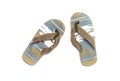 A pair of men`s khaki slippers for the beach Royalty Free Stock Photo