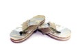 A pair of men`s khaki slippers for the beach Royalty Free Stock Photo