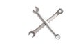 Pair of 2 Boxed and Open End Wrenches Cross Perpendicular on White Background Royalty Free Stock Photo