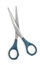 A Pair of Metal Scissors with Blue Plastic Handle