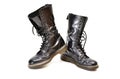 Pair Of Mid-calf 14 Eyelet Black Lace-up Boots
