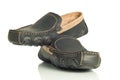 Pair of modern black mens shoes moccasins