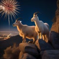 A pair of mountain goats scaling a rocky peak to get a breathtaking view of the fireworks5