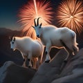 A pair of mountain goats scaling a rocky peak to get a breathtaking view of the fireworks4