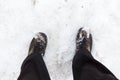 Pair of mountain shoe on snow