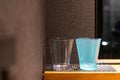 Pair of mouthwash cups in a hotel bathroom, Hotel Guest Room Supplies