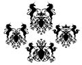 unicorn horses and heraldic shield with royal crown and rose flowers black and white vector dsign set Royalty Free Stock Photo