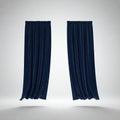 pair of navy blue velvet curtains, front-facing Royalty Free Stock Photo