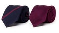 a pair of neck ties on a white background with a red and blue stripe on the end of the tie, and a blue and purple necktie with a