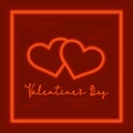 Pair of neon styled heart shapes Valentine day invitational card Vector