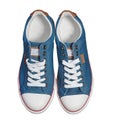 Pair of new blue sneakers isolated - view from above on white background. Royalty Free Stock Photo