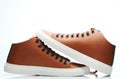 Pair of new brown sneaker shoes Royalty Free Stock Photo