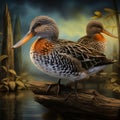 Pair of Northern Shoveler, Anas clypeata Made With Generative AI illustration