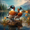 Pair of Northern Shoveler, Anas clypeata Made With Generative AI illustration