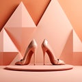 A pair of nude colored high heels on a platform, peach fuzz, color of the year 2024, monochromatic image Royalty Free Stock Photo