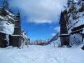 Pair of obelisk at Ljubelj pass at the border of Austria and Slovenia