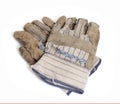 A Pair of Old, Heavily Worn Work Gloves Isolated on White Royalty Free Stock Photo