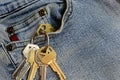 Pair of Old Jean with Set of House Keys Royalty Free Stock Photo