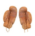 Pair of old leather boxing gloves isolated Royalty Free Stock Photo