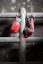 Pair of old and tattered boxing gloves