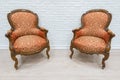 Pair of old vintage luxury armchairs. Royalty Free Stock Photo