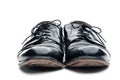 A pair of old worn black leather business shoes Royalty Free Stock Photo