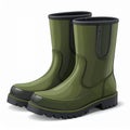 Pair of Olive Green Rubber Rain Boots for Garden Use on White Background Royalty Free Stock Photo