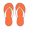 Pair of orange flip-flop in cartoon style. Summer time slippers, shoes design for male and female. Vector illustration Royalty Free Stock Photo