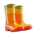 Pair of Orange and Red Rubber Boots with Green and Yellow Stripes Royalty Free Stock Photo