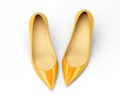 A pair of orange women's shoes, top view. 3D rendering illustration.