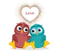 Pair owls in love. Vector. Colorful confetti in the form of heart Royalty Free Stock Photo