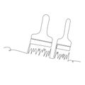 A pair of paint brushes continuous line drawing and simple hand drawn style vector design element. Illustration for industrial and Royalty Free Stock Photo