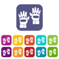 Pair of paintball gloves icons set