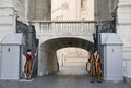 A pair of Papal Swiss guards stand guard at the entrance of Saint Peter's Basilica