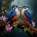 Pair parents of Blue-eared kingfisher lovely vivid blue birds Royalty Free Stock Photo