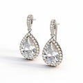 Pear Shaped Diamond Earrings With Halo Design In 18k White Gold Royalty Free Stock Photo