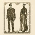 Futuristic Victorian Illustration Of Man And Woman In Full Costume