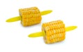 Pair pieces of corn with holders isolated on a white background