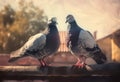Pair of pigeons stood rustic scene. Generate ai