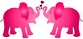 Pair of pink colour elephant calf baby cartoon vector illustration with red hearts against white background Royalty Free Stock Photo