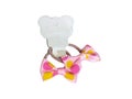 A pair of pink polka dot bow ribbon hair ties isolated Royalty Free Stock Photo